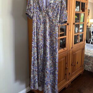 Anthropologie Floral Midi Dress - Purple and White